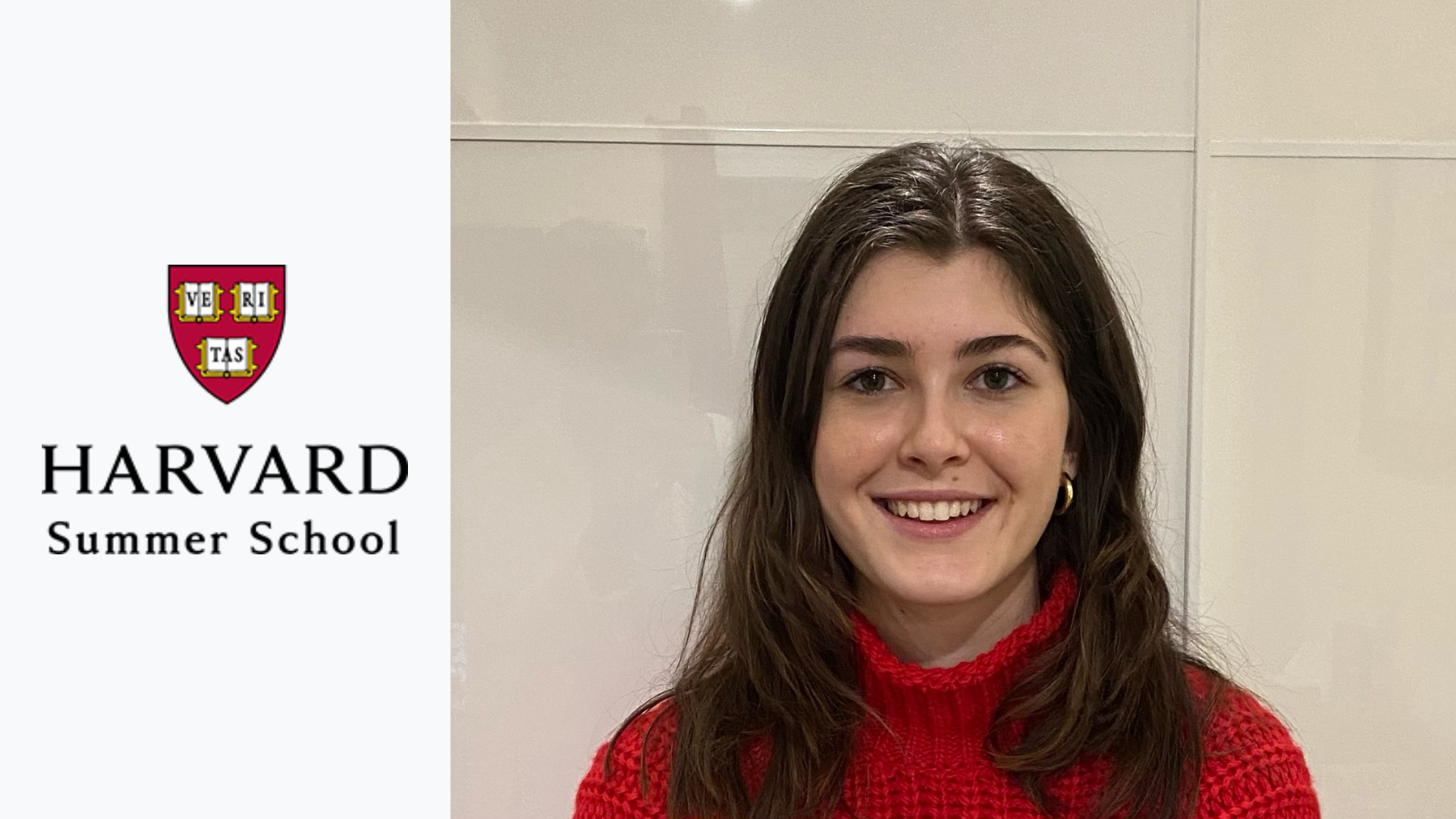 Iva Budina, featured student in testimonial, is pictured next to Harvard Summer School logo